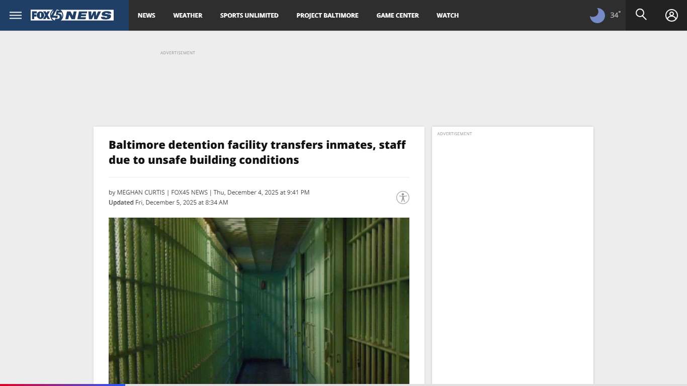 Baltimore detention facility transfers inmates, staff due to unsafe building conditions